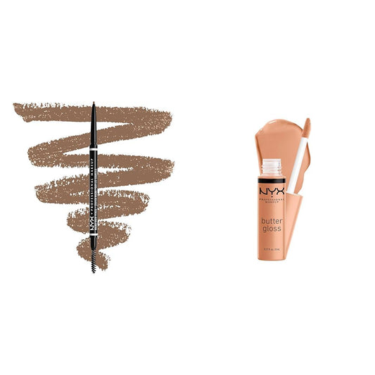 NYX PROFESSIONAL MAKEUP Micro Brow Pencil, Eyebrow Pencil - Taupe & Butter Gloss, Non-Sticky Lip Gloss - Fortune Cookie (True Nude)