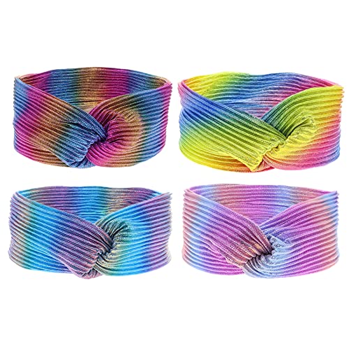 FROG SAC 4 Tie Dye Headbands for Girls, Wide Knot Headband Hair Accessories for Kids, Little Girl Knotted Hair Bands, Stretch Elastic Rainbow Mermaid Hairbands