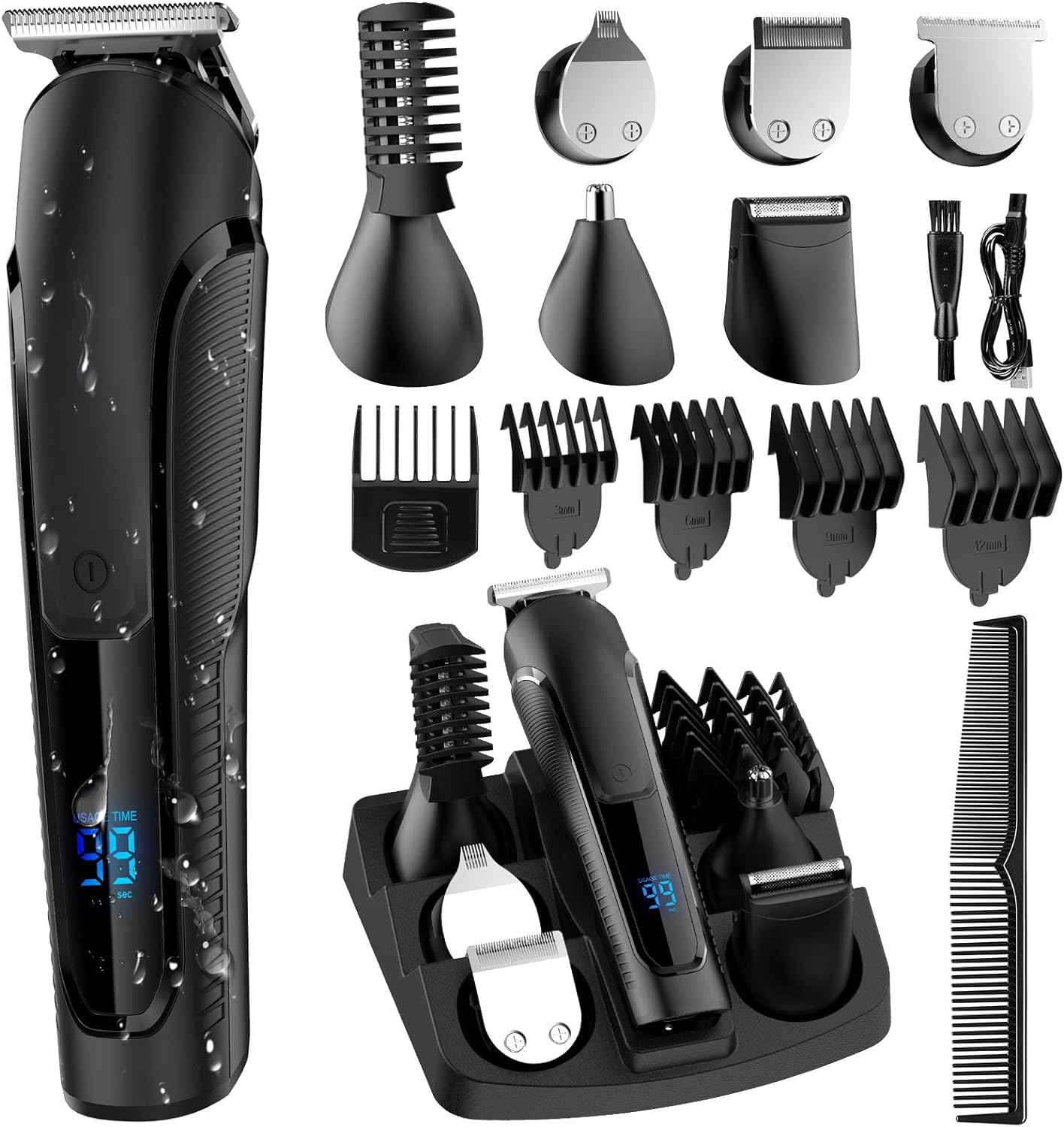 Lopeie Beard Trimmer for Men, All in One Mens Beard Grooming Kit, IPX7 Washable Hair Clippers for Beard, Face, Nose Hair Trimmer Body Shaver, Hair Clippers Electric Razor for Men Gifts, Black