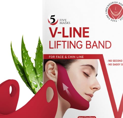 ROWMATE Double Chin Reducer Graphene V Line Shaping Face Masks,Toning Hydrogel Collagen Mask with Hyaluronic Acid & Aloe Vera,Neck Lift Tape Face Patch For Firming Tightening (red)