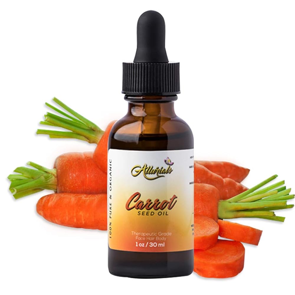 Allurials Carrot Seed Oil Ð 100% Pure & Organic, Unrefined, Cold Pressed, All Natural, aceite de zanahoria - Daucus Carota- Essential Carrot Moisturizer for Skin, Face and Hair Growth (1 Oz)
