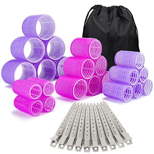 33 Pcs Hair Rollers set, Self Grip Hair Rollers for Long Medium Short Hair, ELASO Jumbo Large medium Hair Curlers （22 Velcro Rollers + 10 Stainless steel Clip +1 Storage Bag）