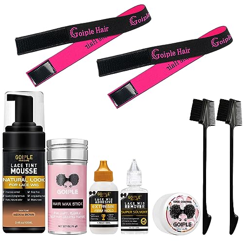 Melting Lace Tint Mousse for Women Hair Wigs Lace Wigs Toupees and Hairpieces Natural Finishing Color, Wig Glue Lace Tint for Wigs Tool Set (Mocha- Medium Brown)