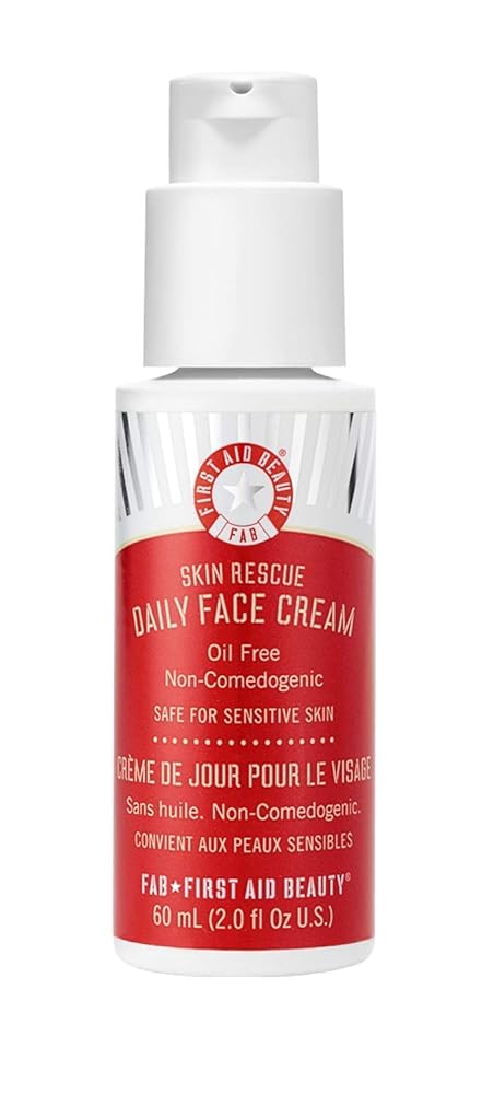 First Aid Beauty Skin Rescue Daily Face Cream: Lightweight Vegan Moisturizer to Soothe Sensitive Skin Made with White Tea for Supple Skin (2 oz)