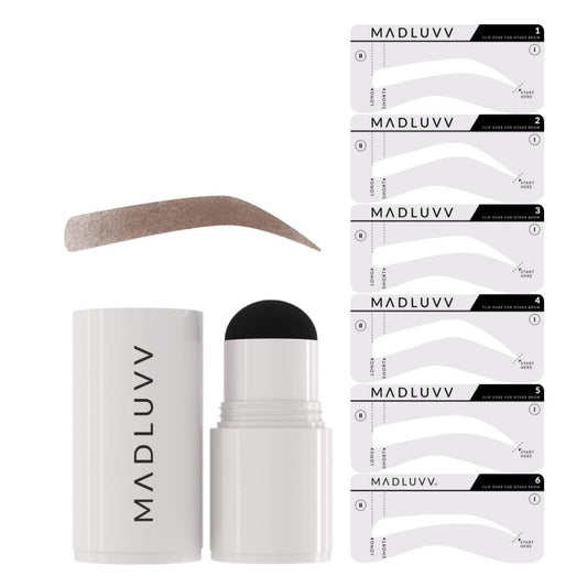 MADLUVV Eyebrow Stencil Kit - Easy-to-Use, Natural Look, 6 Popular Shapes, Used by Professionals - Includes Stamp, Stencils, Spoolie, and Travel Bag (Medium Brown)