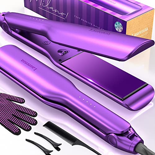 Laurenza 2-in-1 Hair Straightener & Curler, 8.5" Extra-Large Ceramic Iron with 20M Anions (Purple)