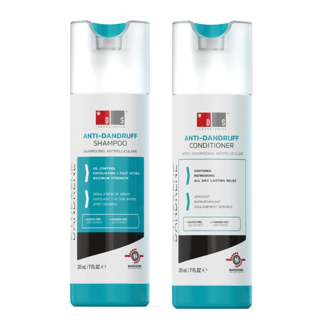 Dandrene Dandruff Shampoo and Conditioner Bundle by DS Laboratories – Shampoo and Conditioner for Itchy, Dry Scalp, Psoriasis, Seborrheic Dermatitis, For Men and Women (7 fl oz) Packaging May Vary