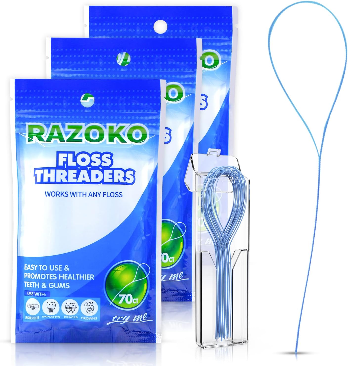 RAZOKO Floss Threaders | Dental Floss Threaders for Braces, Bridges, and Implants |210PCS (Pack of 3)