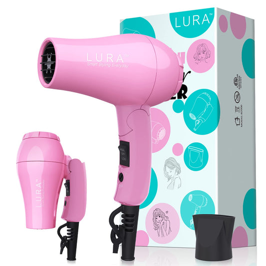 Portable Travel Hair Dryer,Mini Lightweight Dual Voltage Blow Dryer 1200W with Folding Handle,Blowdryer with One Concentrator