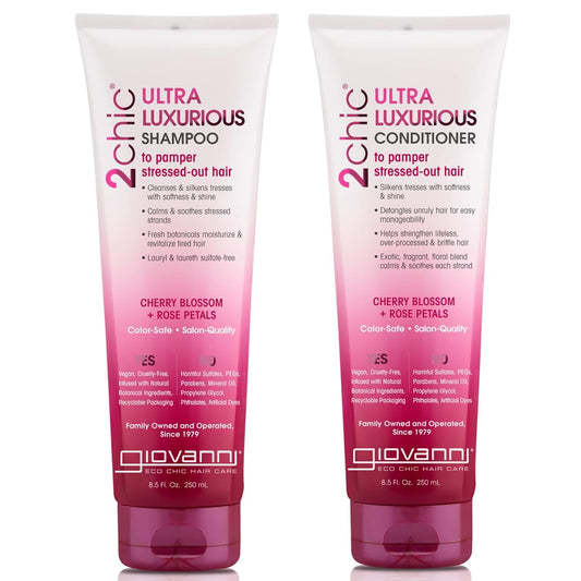 GIOVANNI 2chic Ultra-Luxurious Conditioner - Calms & Smooths Curly & Wavy Hair, Silkens Tresses, Helps Strengthens Overprocessed Hair, Helps Detangle, Color Safe, Cherry Blossom & Rose Petals - 8.5 oz