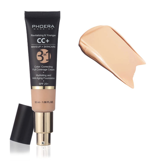 MAEPEOR Full Coverage Foundation 6 Colors Hydrating Poreless-finish CC+ Cream Anti-Aging Color Correcting Cream Foundation (120 Nude)