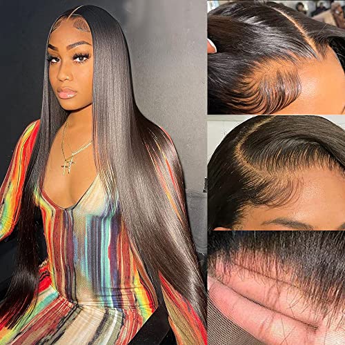 Olipolu Straight Lace Front Wigs Human Hair Pre Plucked HD Transparent 13x4 Lace Frontal Wigs Human Hair with Baby Hair 180% Density Brazilian Virgin Human Hair Wigs for Woman Natural Color 22 Inch