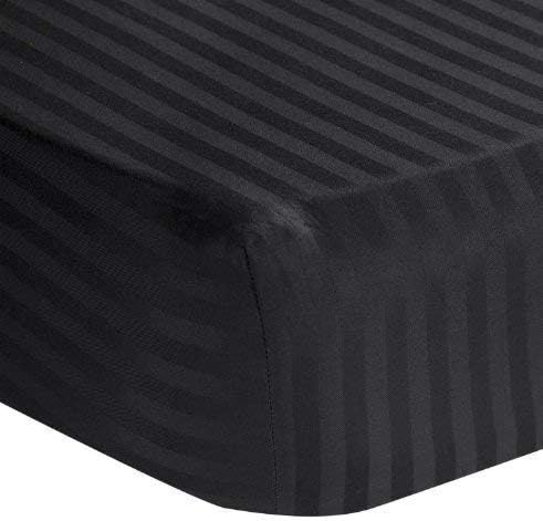 California Queen SIZE One Piece Fully Elastic Fitted Sheet/Bottom Sheet Only 600-TC EGYPTIAN COTTON -California Queen Size (60" X 84") - Fits 16 -18" Deep Pocket (Black Stripe )