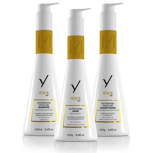 Renew Oil Home Care Kit | Anti-age | Powerful Antioxidant | High Emollient Power | Fights Free Radicals | Nutritious Shampoo 8.4 & Conditioner 8.8 & Mask 8.8 Oz Daily Care with Olive Elixir