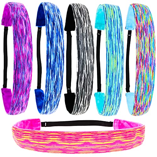 FROG SAC 6 Tie Dye Headbands for Girls, Adjustable No Slip Hair Bands for Kids, Stretch Elastic Sport Headband Hair Accessories for Teens, Cute Athletic Head Band Pack for Women