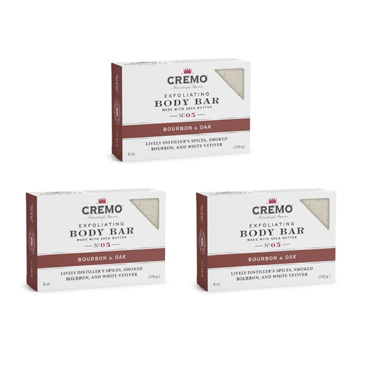Cremo Bourbon & Oak Exfoliating Body Bars (3-Pack) - A Sophisticated Blend of DistillerÕs Spice, Fine Bourbon and White Oak