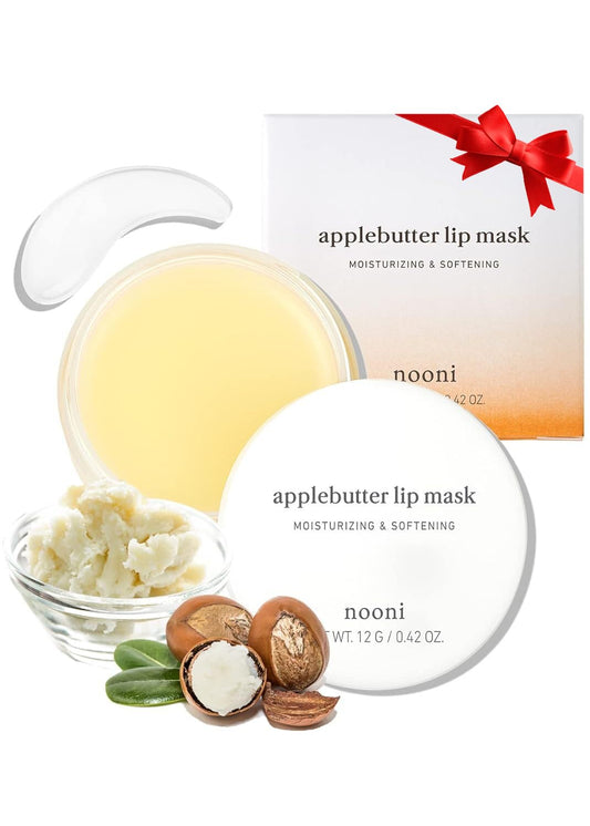 NOONI Applebutter Lip Mask with Shea Butter and Vitamins | Korean Overnight Hydrating Lip Butter, Balm, Moisturizing, Softening, Sweet Valentine's Day Gift, 0.42 oz.