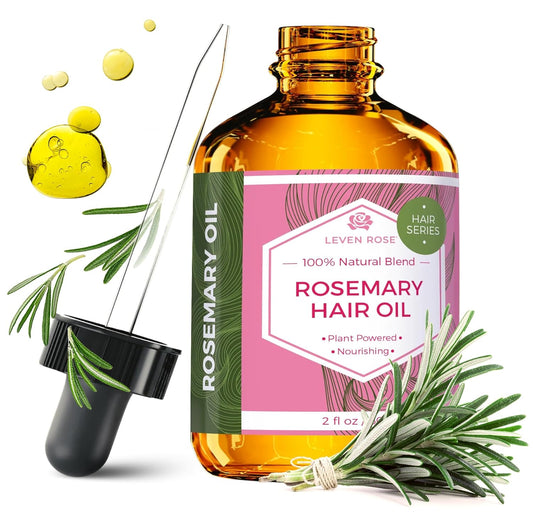 Leven Rose Rosemary Oil for Hair Growth 2 oz Ð Plant-Powered and Natural Hair Growth Oil with Jojoba, Argan, Peppermint, Castor, Pumpkin Essential Oils Ð Hydrating and Nourishing Rosemary Hair Oil