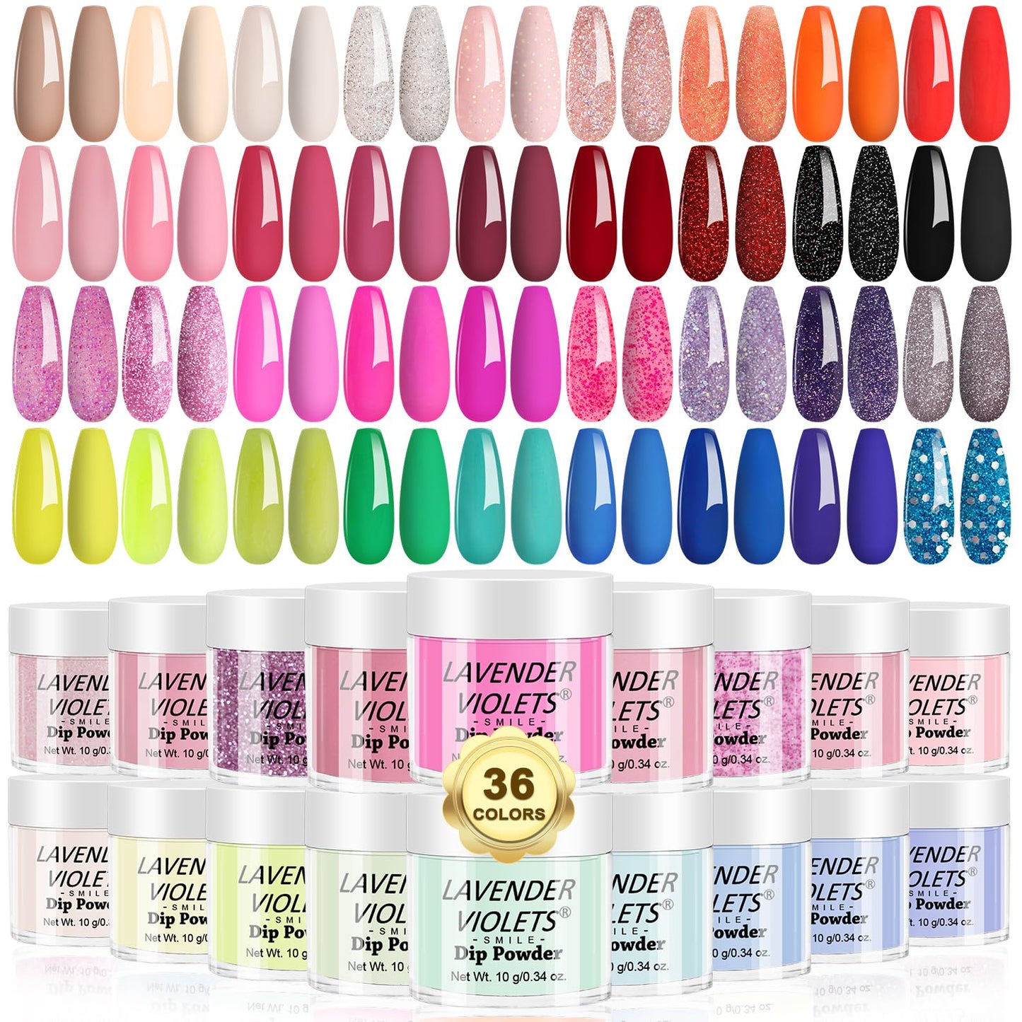 Lavender Violets 36 Colors Dip Powder Nail Kit Starter Quick Drying Dipping Powder Color Set for Home Salon Nail Art Designs M950