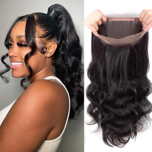 16 Inch 360 Lace Frontal Closure Only Body Wave Ear To Ear Lace HD Invisible Transparent Swiss Lace Front 100% Remy Human Hair 360 Body Wave Frontal 150% Density Natural Color (16 Inch, 360 Frontal)