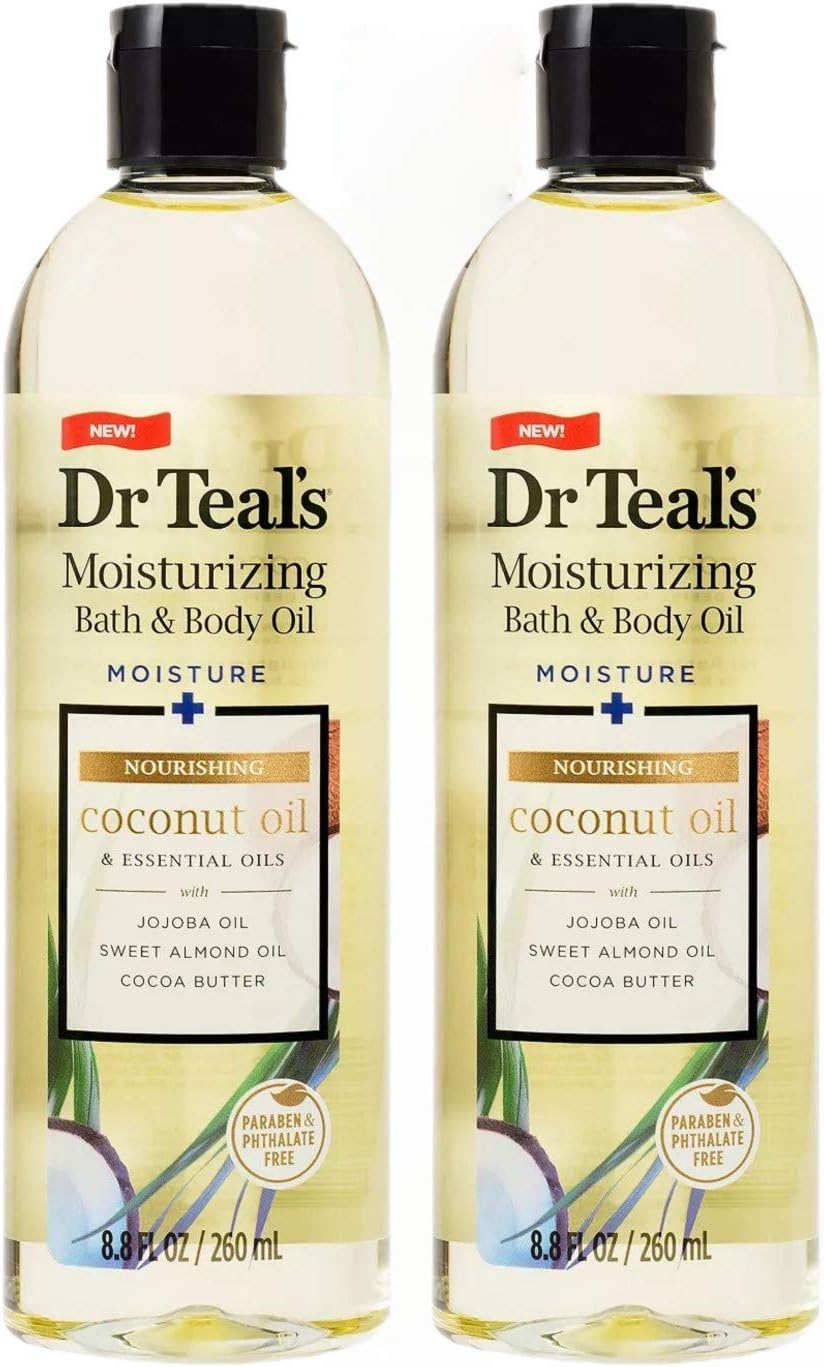 Dr. Teals Coconut Bath & Body Oil Gift Set (2 Pack, 8.8oz Ea.) - Nourishing Coconut Essential Oils Blended with Sweet Almond Oil & Cocoa Butter - Paraben & Phthalate Free - at Home Spa Kit
