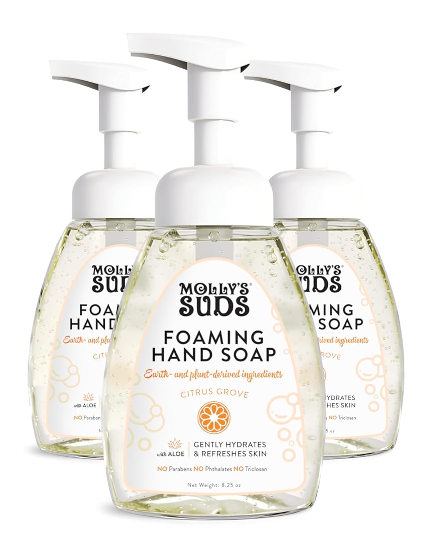 Molly's Suds Foaming Hand Soap - Made with Aloe and Coconut Oil | Moisturizing Hand Wash | Plant-Based, Infused with Essential Oils | Citrus Grove - 8.25 Oz (Pack of 3)