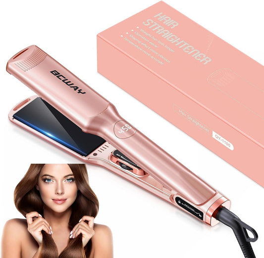 Bcway Hair Straightener, 1.5" Wide Plate Flat Iron for Hair with Adjustable Temperature 250¡F-450¡F, Digital LCD & PTC Heater, 3D Titanium Floating Plates 2-in-1 Hair Iron for All Hair Types