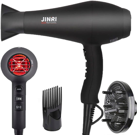 Infrared Hair Dryer, Professional Salon Negative Ionic Blow Dryers for Fast Drying, Pro Ion Quiet Hairdryer with Diffuser & Concentrator & Comb