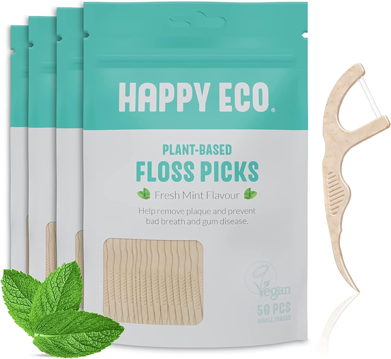 Natural Dental Floss Picks (200) - Vegan, Sustainable, Reusable Floss Sticks for Adults and Kids with Dental Pick - Plaque Remover for Teeth Cleaning - Tooth Picks Flossers - Eco Friendly Floss Pick