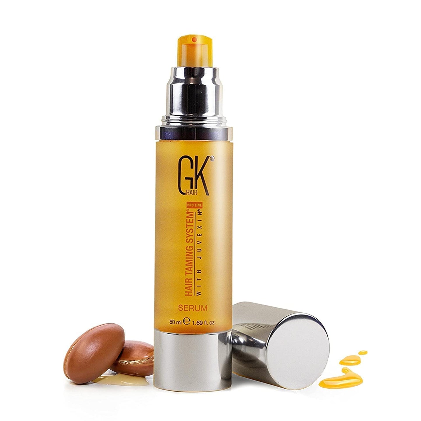GKHAIR Smoothing Serum - 100% Pure Organic Argan Oil 1.69 Fl. Oz Hydrating Strength Shine Dry Damaged Repair Anti-Frizz Moistures Nourishment & Weightless Styling All Hair Types