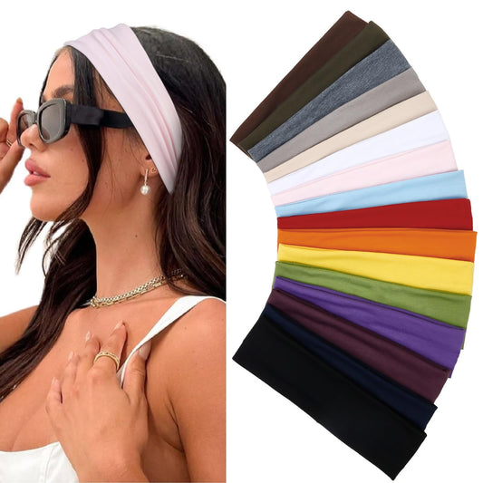 Headbands for Women 16 Pack Elastic Hair Bands for Women' Hair Non Slip Soft Cloth Fabric Sweat Headbands Yoga Running Sport Hair Accessories, Multicolor Fashion Women Headbands