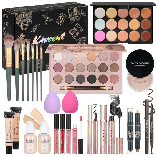 Makeup Kit for Teens - Eyeshadow, Lipgloss, Foundation, Makeup Brushes and Powder