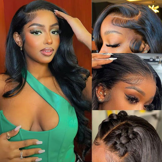 LUCASHA 22 Inch Body Wave Lace Front Wigs Human Hair 13x4 HD Transparent Lace Front Wigs For Black Women Brazilian Virgin Human Hair Wigs Pre Plucked with Baby Hair 180% Density