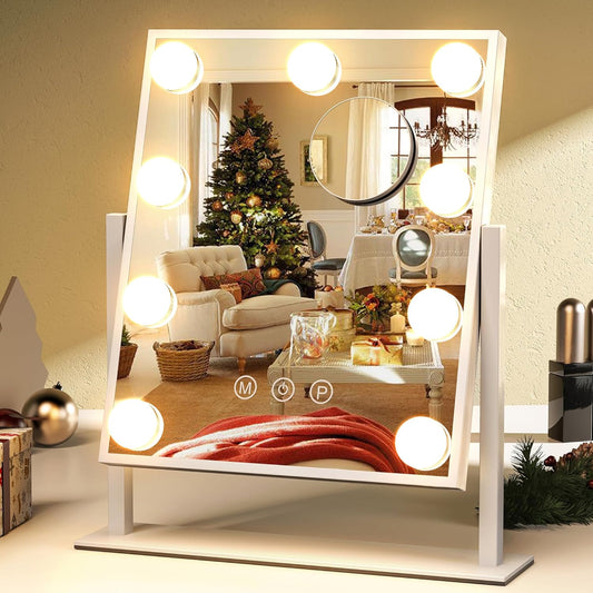 ZL ZELing Vanity Mirror with Lights, Tabletop Makeup Mirror with 9 LED Lights Smart Touch Control 3 Colors Light 360¡Rotation