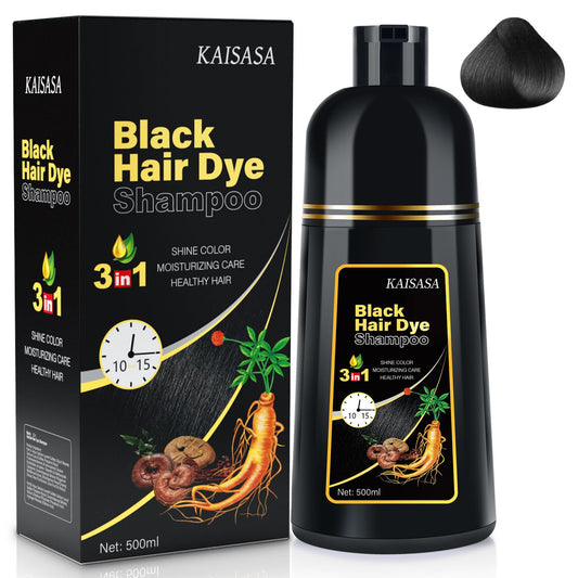 IIIMEIDU Black Hair Dye Shampoo 3 in 1 for Gray Hair, Herbal Ingredients Shampoo Black Hair Dye for Women Men, Grey Coverage Shampoo 500ml (Black)