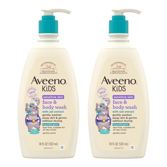 Aveeno Kids Sensitive Skin Face & Body Wash, 18 Fl. Oz, Pack of 2
