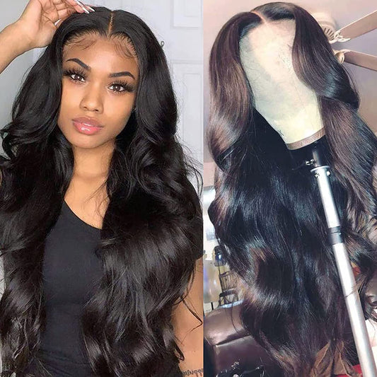 Douyin Body Wave Lace Front Wigs Human Hair Pre Plucked 180% Density 13x4 HD Lace Front Wigs For Women Human Hair Wigs Glueless Transparent Frontal Wig Natural Black Color (24 Inch)
