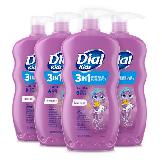 Dial Kids 3-in-1 Body+Hair+Bubble Bath, Lavender Scent, 24 fl oz (Pack of 4)