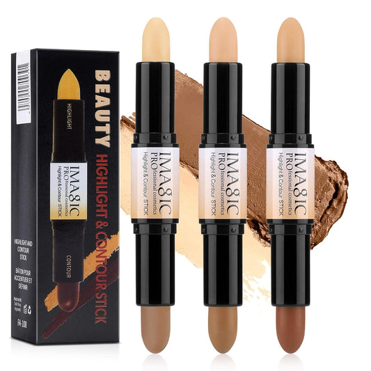 CCbeauty Contour Stick, 3pcs Dual-ended Wonder Stick Cream Highlight & Contour Kit, Bronzer and Highlighter Set for Face Contouring Shaping Makeup, Long Lasting & Waterproof - All Skin