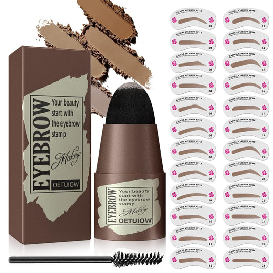 Eyebrow Stamp Stencil Kit - One-Step Eye Brow Stencil Kit with 24 Reusable Thin & Thick Eyebrow Stencils, Long-Lasting Waterproof & Smudge-Proof Brow Stamp Kit for Perfect Eye Makeup Black Brown