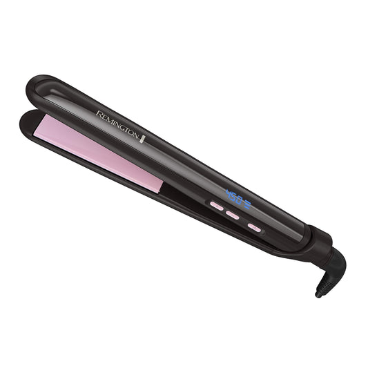 Remington S9500 Pro 1" Pearl Ceramic Flat Iron, Hair Straightener, Digital Controls + 9 Heat Settings, Black/Pink
