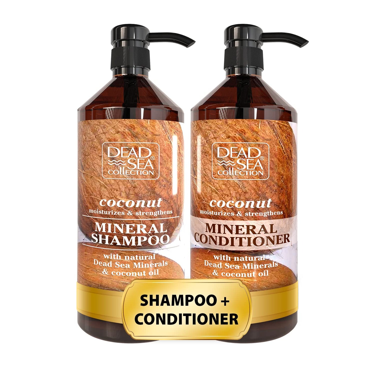 Dead Sea Collection Softening Shampoo and Conditioner Set with Natural Coconut Oil – Hair Products for All Hair Types – Set of 2 Bottles (33,8 Fl. Oz. Each)