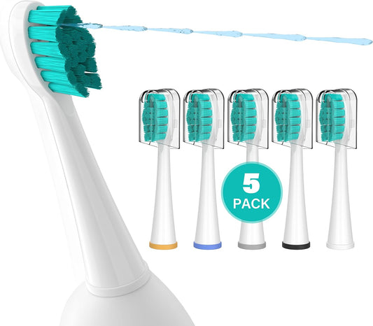 Replacement Brush Heads for Waterpik Sonic-Fusion 2.0 Flossing Toothbrush - Full Size Toothbrush Head with Covers and Identification Ring- 5 Count White