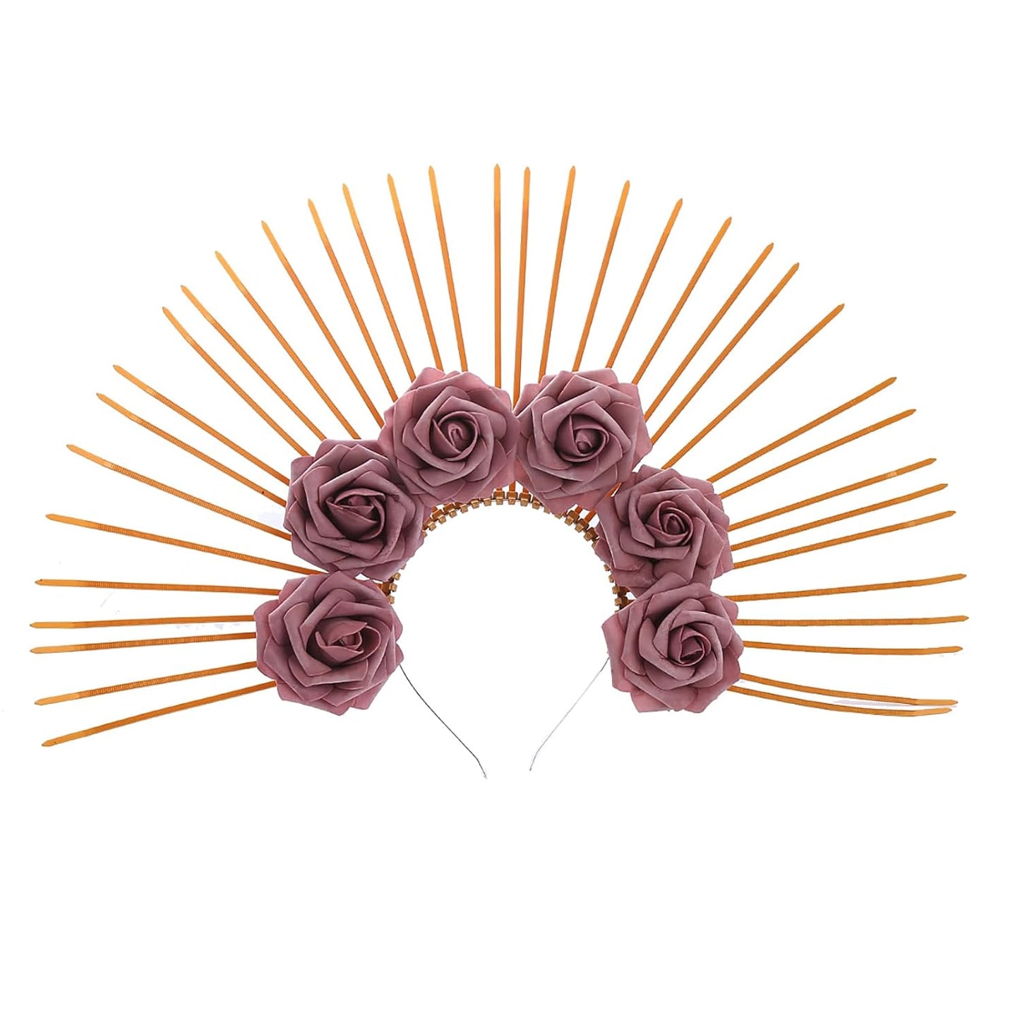 Vivivalue Golden Flower Headband Elf Crown Woodland Headpiece Forest Fairy Hairband for Women Girls Wedding Party Renaissance Halloween Cosplay Goth Costume