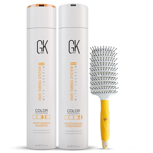 GK Hair Global Keratin Moisturizing Shampoo and Conditioner Color Protection and Vent Brush 2.5 Inches