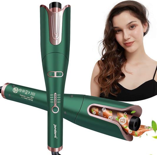 janelove Automatic Hair Curler, Auto Curling Iron Wand with 1 Inch Ceramic Barrel,4 Temps from 340℉to 450℉,Dual Voltage, Gift Box with Portable Storage Bag, Hair Curlers for Long Hair Styling (Green)