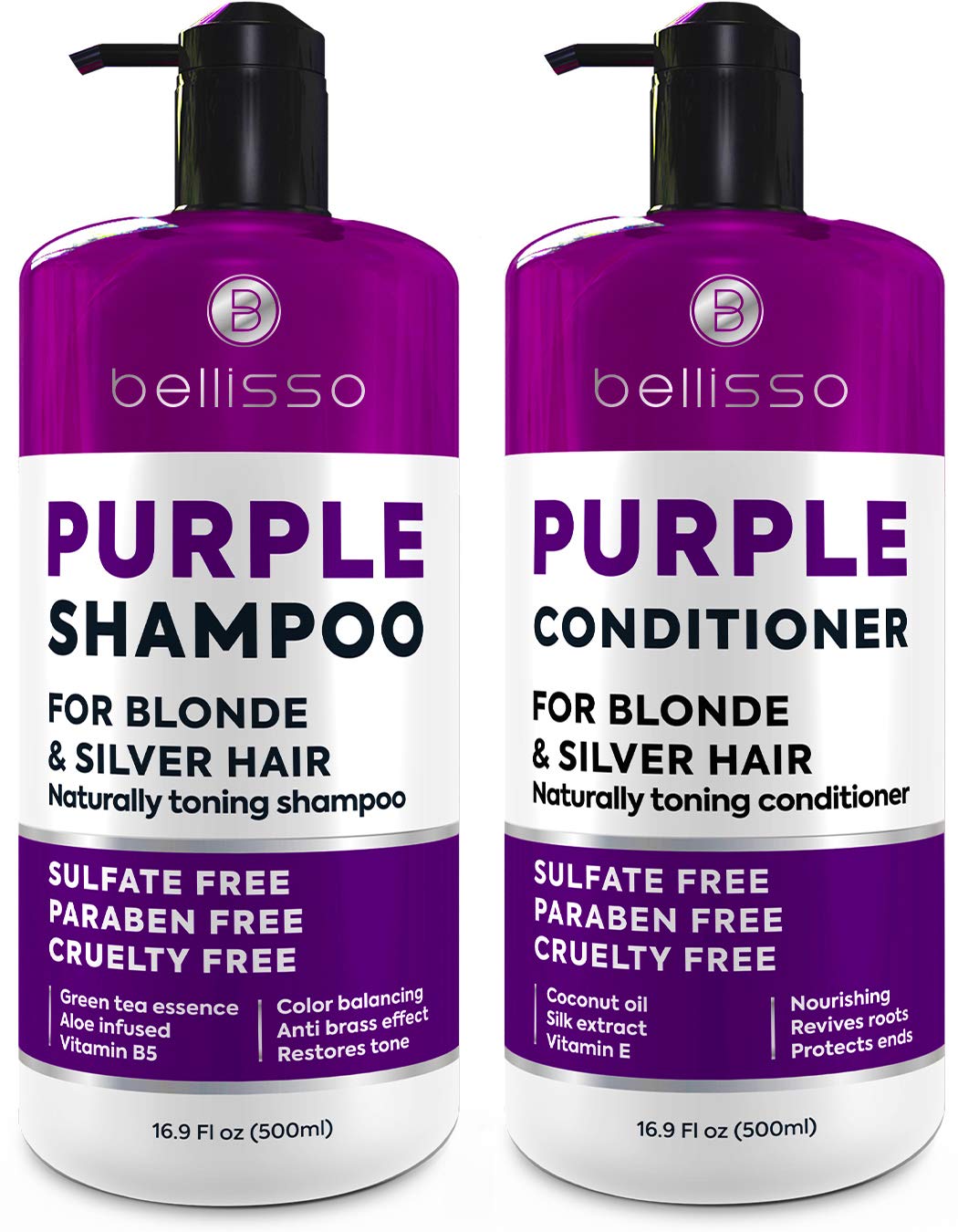 Purple Shampoo and Conditioner Set for Platinum Blonde, Silver, Light, Bleached and Grey Hair - Sulfate and Paraben Free Professional Salon Grade Toner (2 x 16.9 fl oz) Ð for Women and Men