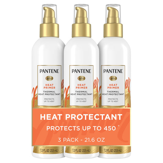 Pantene Pro-V Heat Protectant Spray, Thermal Heat Primer for Hair, Pack of 3, 21.6 oz total