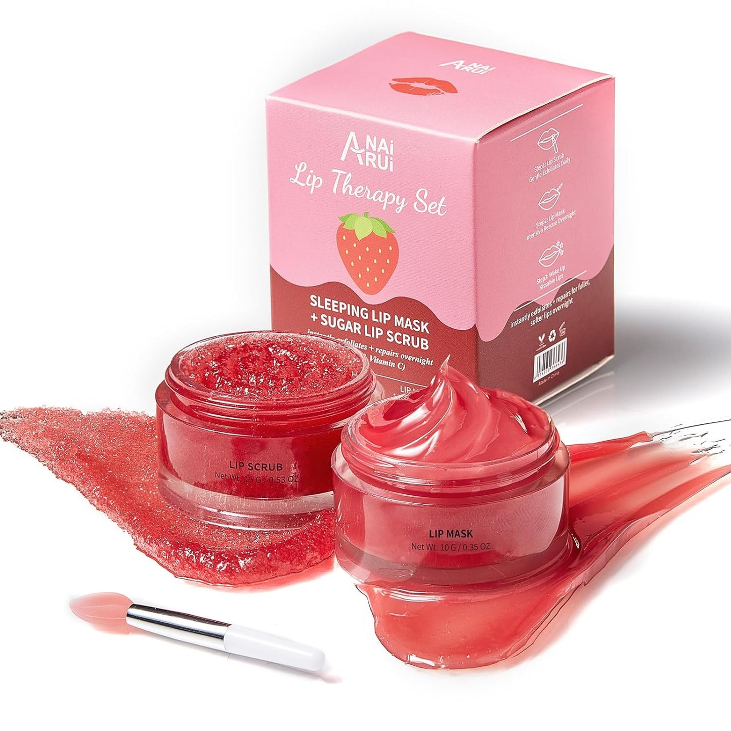 ANAiRUi Lip Care Kit - Lip Mask & Lip Sugar Scrub Set - Overnight Lip Treatment Sleeping Mask & Lip Exfoliator Scrub - Lip Balm Moisturizer for Dry Chapped Cracked Peel Lips Repair (Berries + VC)