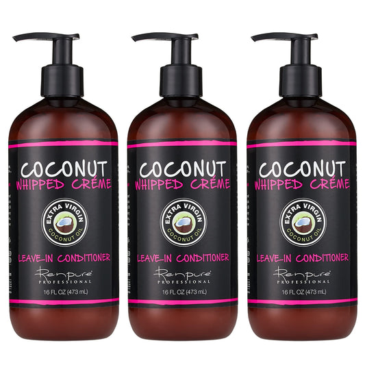 RENPURE Coconut Whipped Creme Leave-In Conditioner, Basic, Fragrance, 16 Fl Oz (Pack of 3)